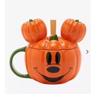 Disney Mickey Mouse Pumpkin Mug With Lid & Spoon Hot Topic Exclusive